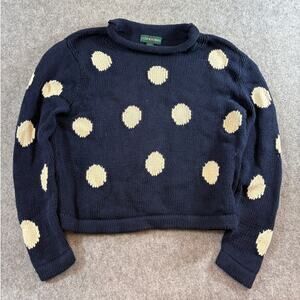 J.Crew Always Cropped Sweater Women Small Blue Polka Dot Chunky Knit Cozy Winter